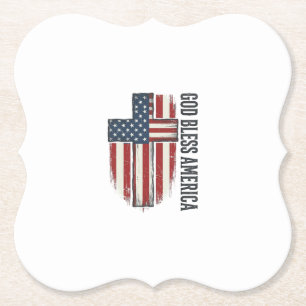 Gott segne Amerika Vintage patriotisches Kreuz Des Untersetzer