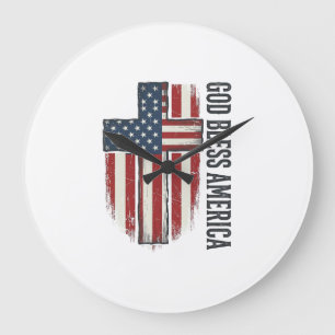 Gott segne Amerika Vintage patriotisches Kreuzdesi Große Wanduhr