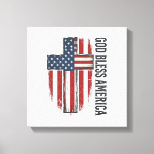 Gott segne Amerika Vintage patriotisches Kreuzdesi Leinwanddruck