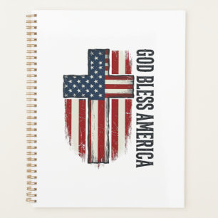 Gott segne Amerika Vintage patriotisches Kreuzdesi Planer