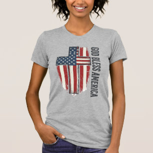 Gott segne Amerika Vintage-patriotisches Kreuzdesi T-Shirt