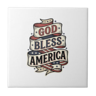 Gott segne Amerika Vintage Patriotisches Vektor-De Fliese