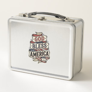 Gott segne Amerika Vintage Patriotisches Vektor-De Metall Brotdose