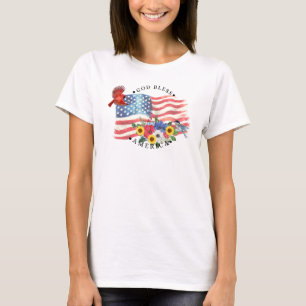 Gott segne Amerika Wasserfarben-Flagge/Blumen/Vöge T-Shirt