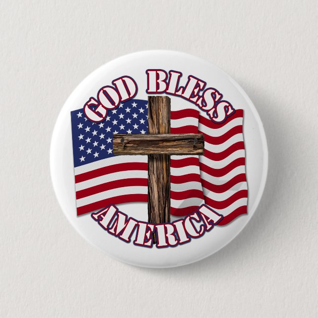 Gott segne Amerikaner mit USA Flag & Cross Button (Vorderseite)