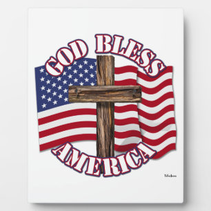 Gott segne Amerikaner mit USA Flag & Cross Fotoplatte