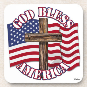 Gott segne Amerikaner mit USA Flag & Cross Getränkeuntersetzer