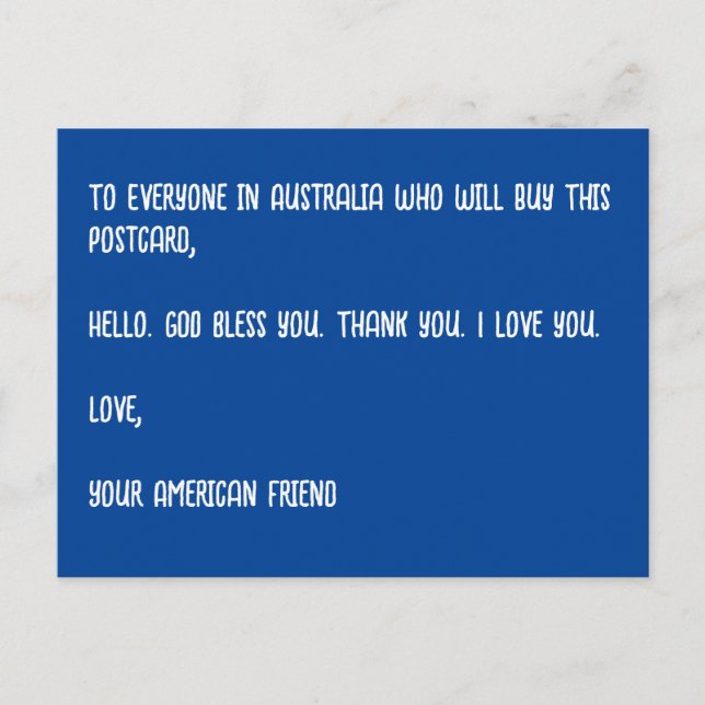 Gott segne Australien. Liebe, dein amerikanischer  Postkarte (Vorderseite)