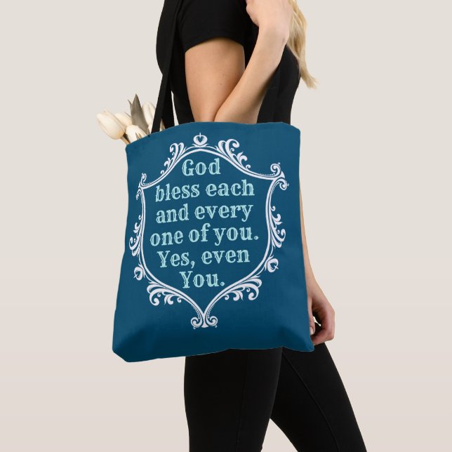 Gott segne (blau) Tasche (Von Nahem)
