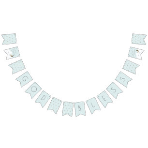 Gott segne Crescent Moon & Stars Blauer Junge Tauf Wimpelkette