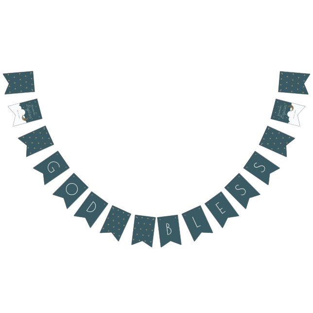 Gott segne Crescent Moon & Stars Navy Blue Taufe Wimpelkette (Alle)