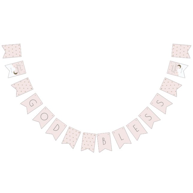 Gott segne Crescent Moon & Stars Pink Girl Taufe Wimpelkette (Alle)