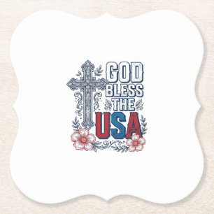 Gott segne das USA-Vintage-Kreuz-patriotisches Hem Untersetzer