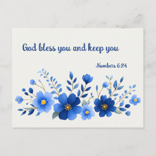 Gott segne dich, blaues Blumen-Spruch-Postkarte Postkarte