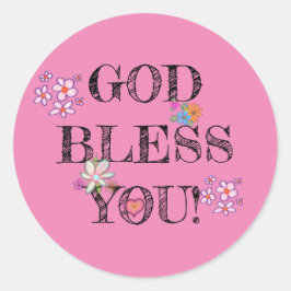 Gott segne dich mit einem Blumenrosa Runder Aufkleber