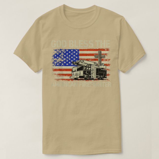 Gott segne die amerikanische Feuerwehrflagge Ameri T-Shirt (Design vorne)