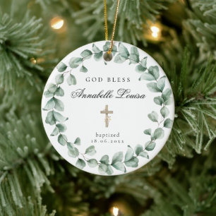 Gott segne die Taufe Eucalytus Keramik Ornament