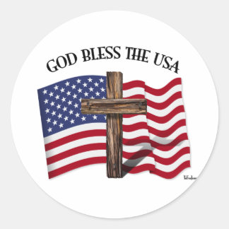 GOTT SEGNE DIE USA mit robustem Kreuz & US-Flagge Runder Aufkleber