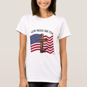 GOTT SEGNE DIE USA mit robustem Kreuz & US-Flagge T-Shirt