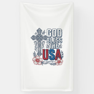 Gott segne die USA Vintage-Kreuz patriotisches Hem Banner