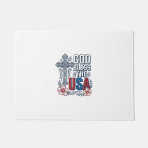 Gott segne die USA Vintage-Kreuz patriotisches Hem Fußmatte