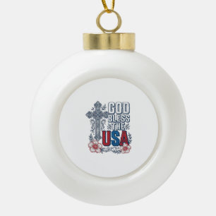 Gott segne die USA Vintage-Kreuz patriotisches Hem Keramik Kugel-Ornament