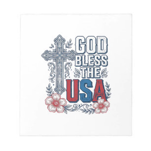 Gott segne die USA Vintage-Kreuz patriotisches Hem Notizblock