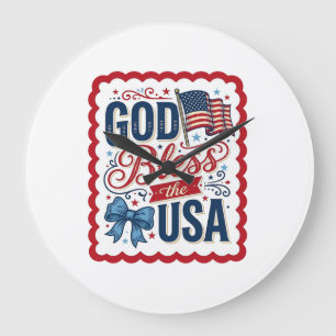 Gott segne die USA Vintage-Patriotismus-Shirt-Desi Große Wanduhr