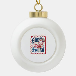 Gott segne die USA Vintage-Patriotismus-Shirt-Desi Keramik Kugel-Ornament