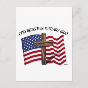 GOTT SEGNE DIESES MILITÄRKIND raues Kreuz, US-Flag Postkarte