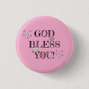 „Gott segne Euch“ Christliche Florale Rosa Button
