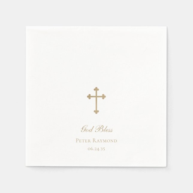 Gott segne Gold Cross Boy Taufe Serviette (Vorderseite)