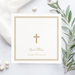 Gott segne Gold Cross Jungen Taufe Serviette