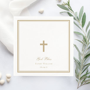 Gott segne Goldkreuz Jungen Taufe Serviette