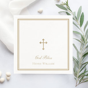 Gott segne Goldkreuz Jungen Taufe Serviette