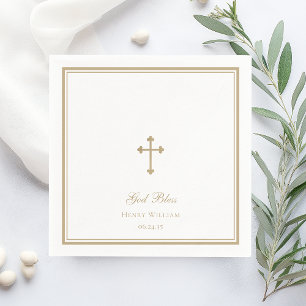 Gott segne Goldkreuz Jungen Taufe Serviette