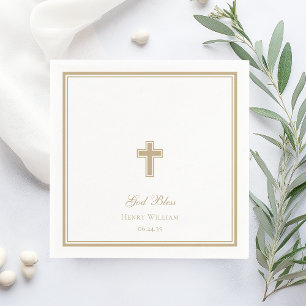 Gott segne Goldkreuz Jungen Taufe Serviette
