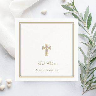Gott segne Goldkreuz Mädchen Taufe Serviette