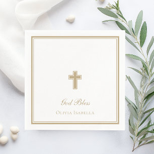 Gott segne Goldkreuz Mädchen Taufe Serviette