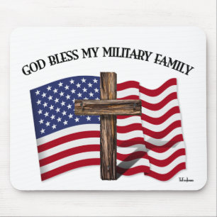 GOTT SEGNE MEINE MILITÄRFAMILIE raues Kreuz, US-Fl Mousepad
