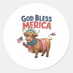 Gott segne Merica 4. Juli Kuh USA Runder Aufkleber
