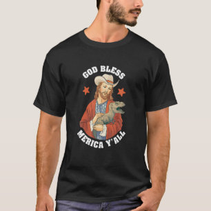 Gott segne Merica Y alle Jesus Dinosaur Cowboy Hat T-Shirt