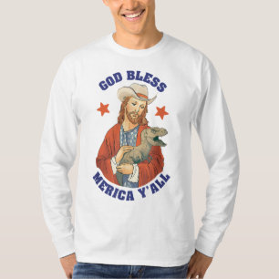 Gott segne Merica Y'all Jesus Dinosaur Cowboy Hat T-Shirt