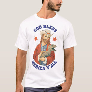 Gott segne Merica Y'all Jesus Dinosaur Cowboy Hat T-Shirt
