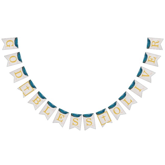 Gott segne Name Blue Geode Boy Taufkommunion Wimpelkette (Alle)