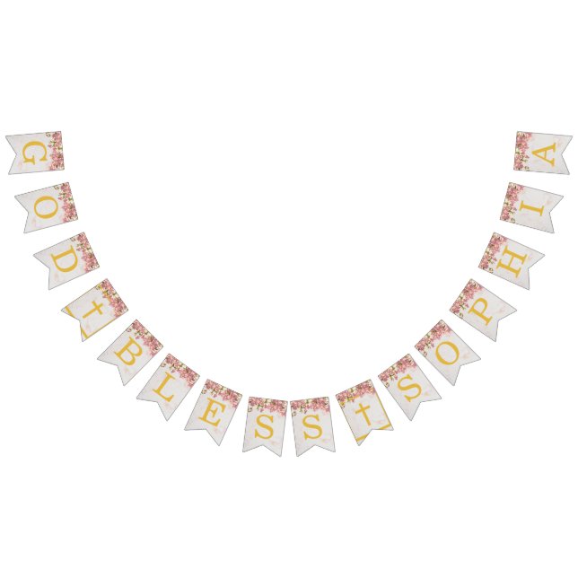 Gott segne Name Rosa Orchideen Girl Baptism Kommun Wimpelkette (Alle)