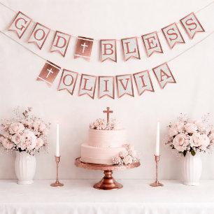 Gott segne Name Roségold Marmor Taufe Kommunion Wimpelkette