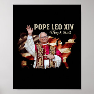 Gott segne Papst Leo Xiv Amerika Flag Karte Poster