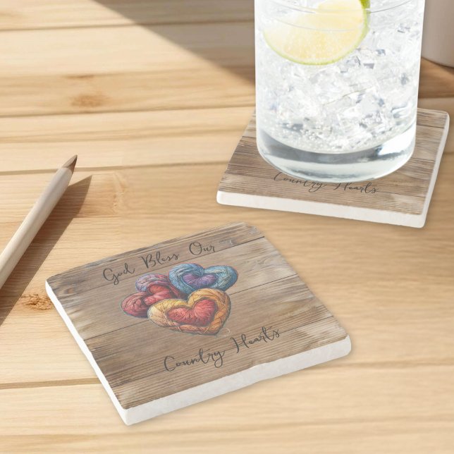 Gott segne unser Land mit rustikalem Holzdesign Steinuntersetzer (Von Creator hochgeladen)