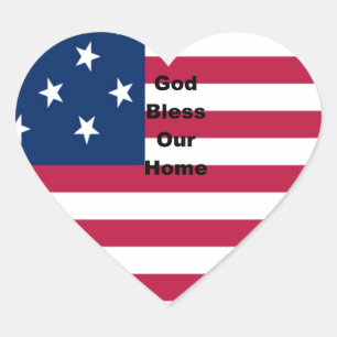 Gott segne unser Zuhause: USA-Flagge Swirl-Kunst Herz-Aufkleber
